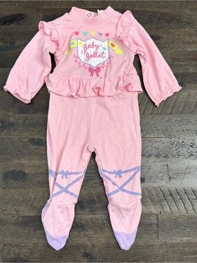 3-6m Vintage Happy Kids Baby Ballet Ballerina Pink Ruffle Footed One Piece
